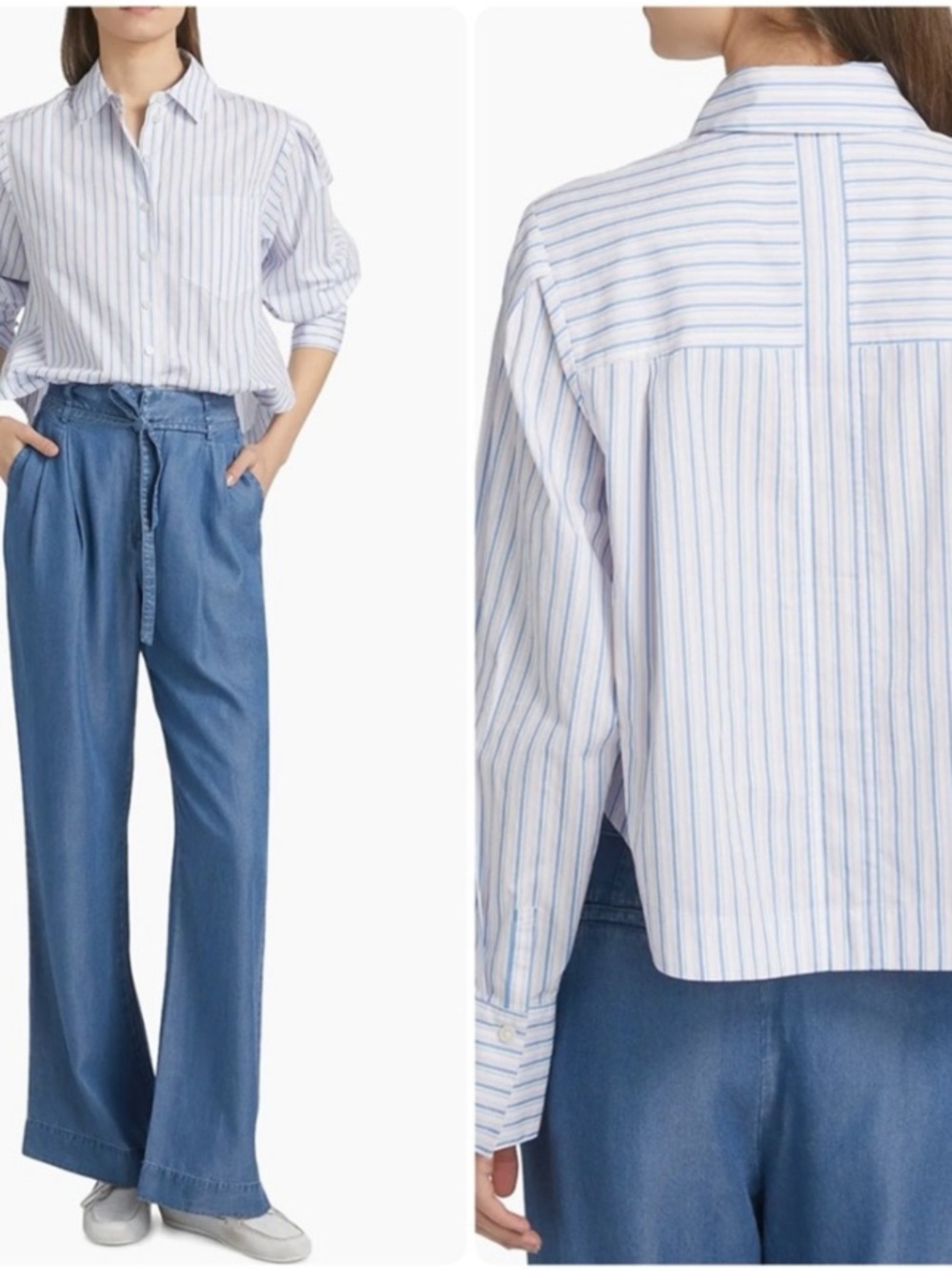 Derek Lam 10 Crosby Estrella Striped Cotton Shirt Blue Multi